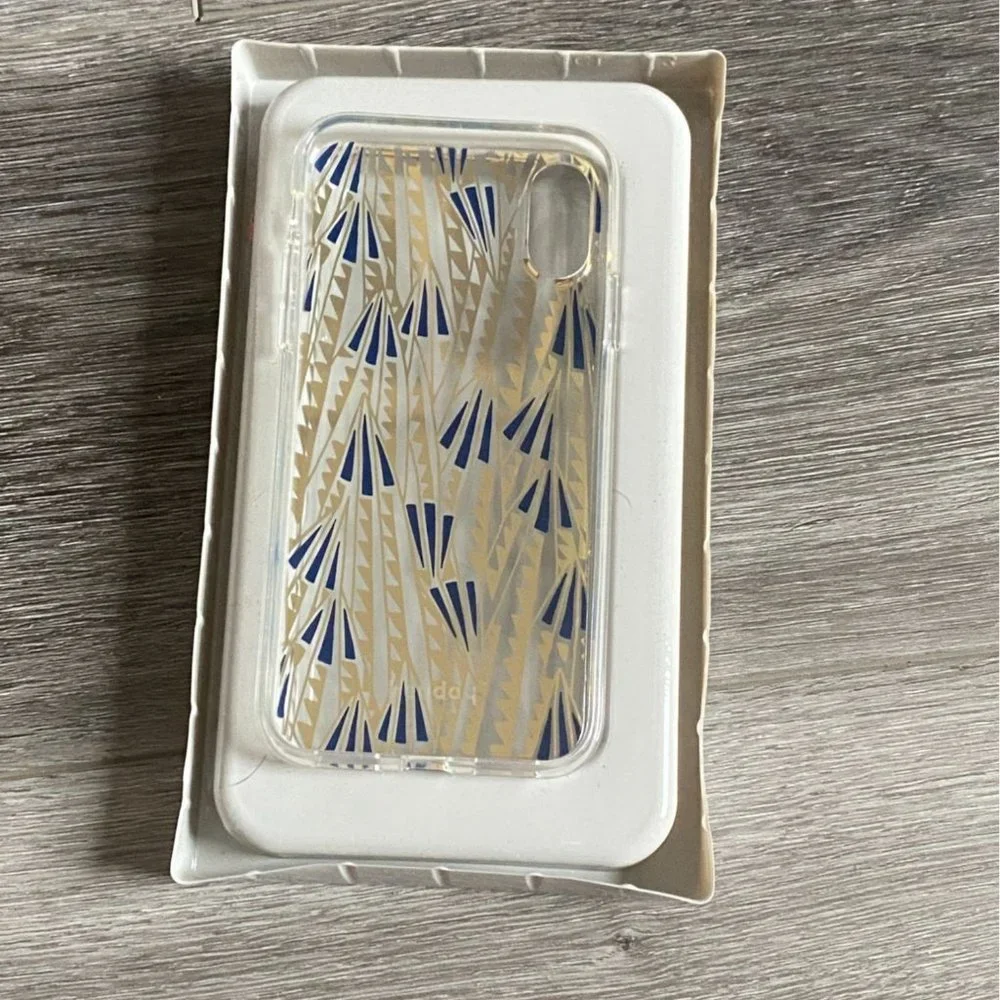 Heyday iPhone XS MAX Art Deco Hard Shell Phone Case-Gold/Blue-NEW